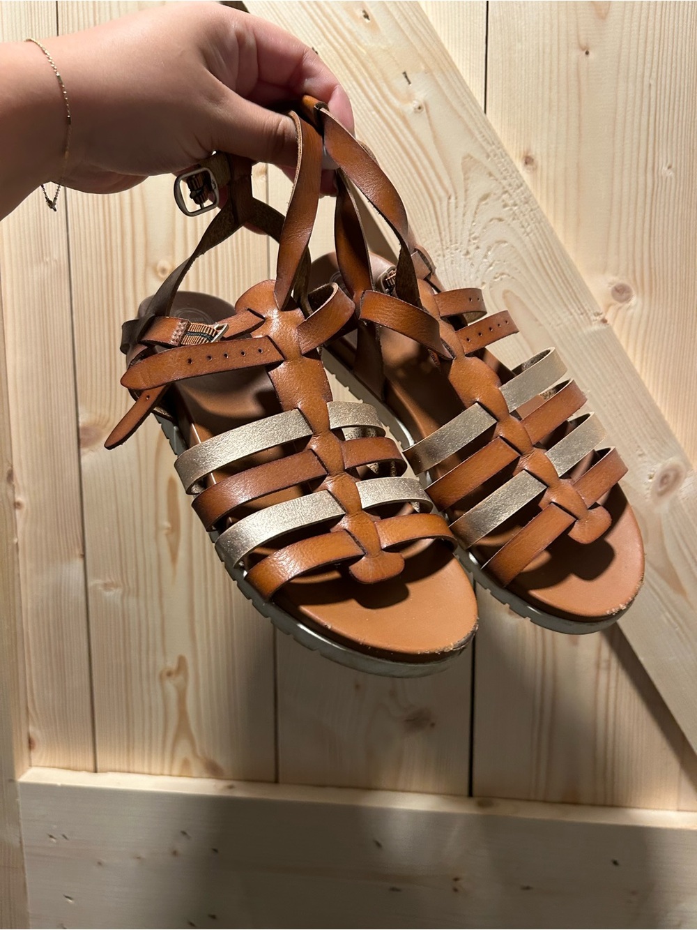 wonder nation Tan and Gold Strappy Girls' Sandals
